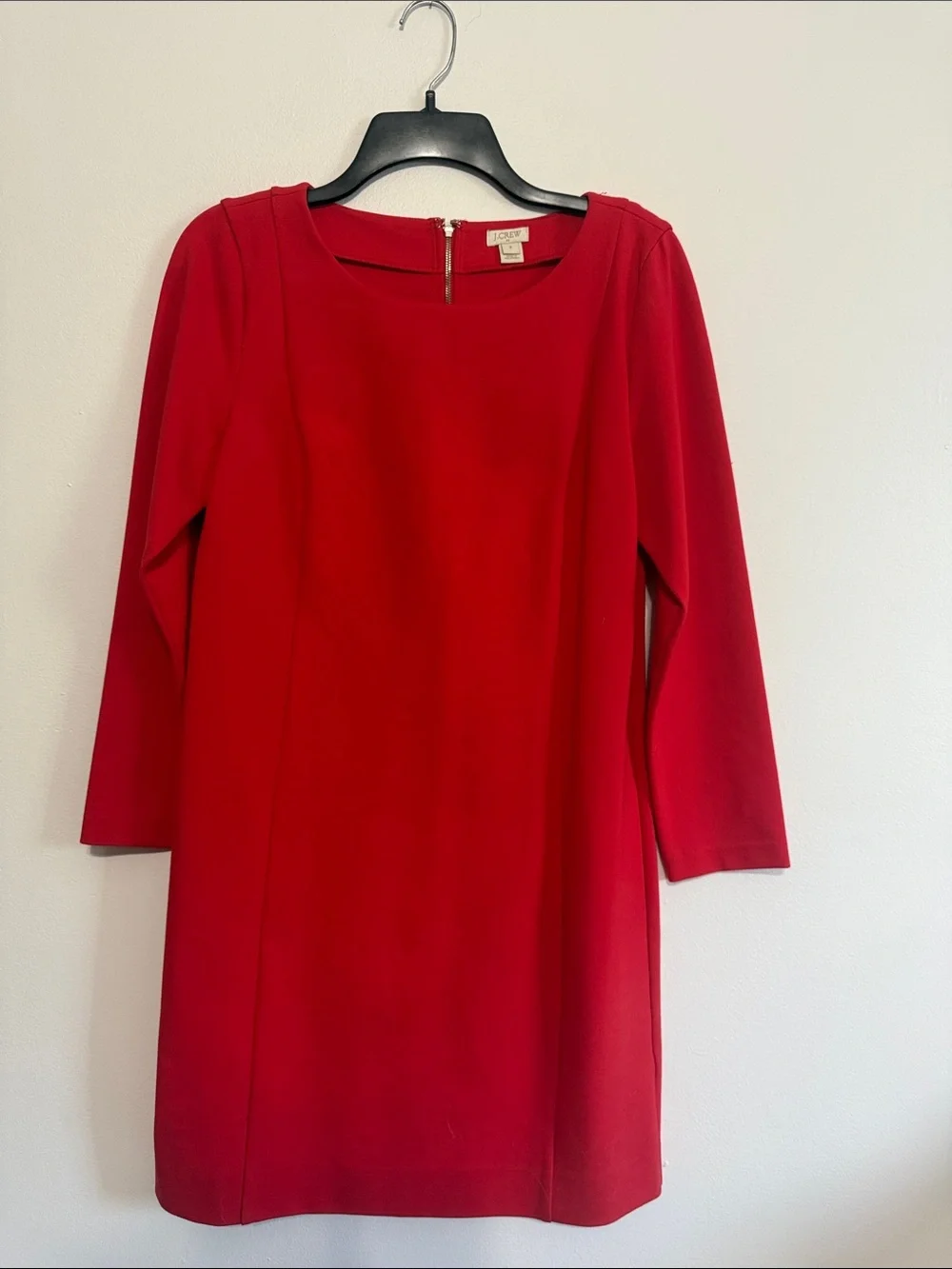 J. Crew Red Long-Sleeve Shift Dress
